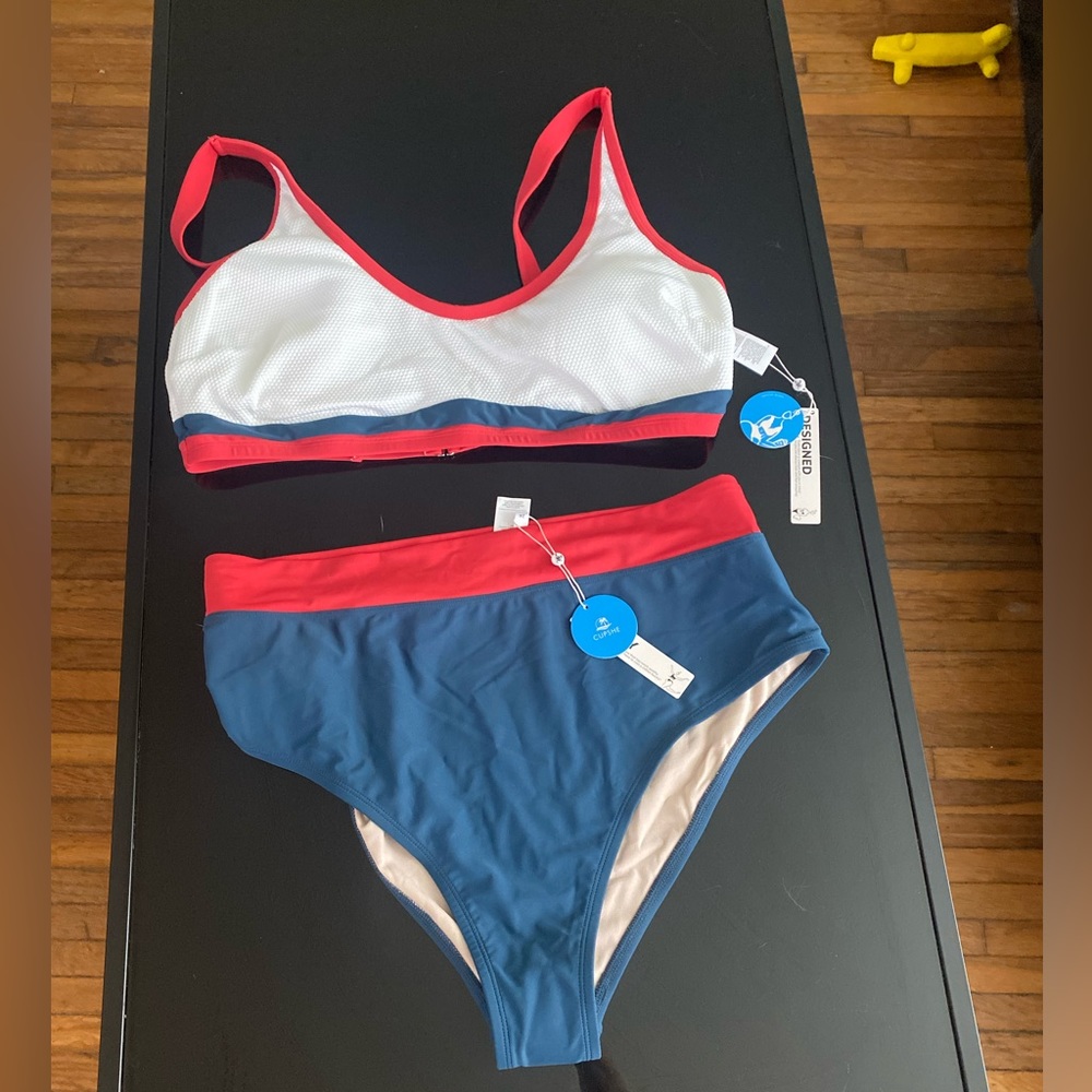 Cupshe red, white, and blue high waisted bikini